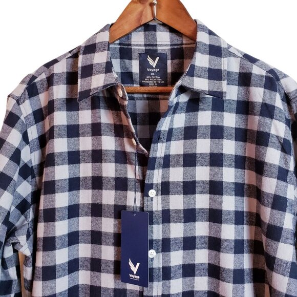 Voyage Mens Flannel Warm Button Up Shirt XL Blue Checked Classic Long Sleeve New - Picture 2 of 13